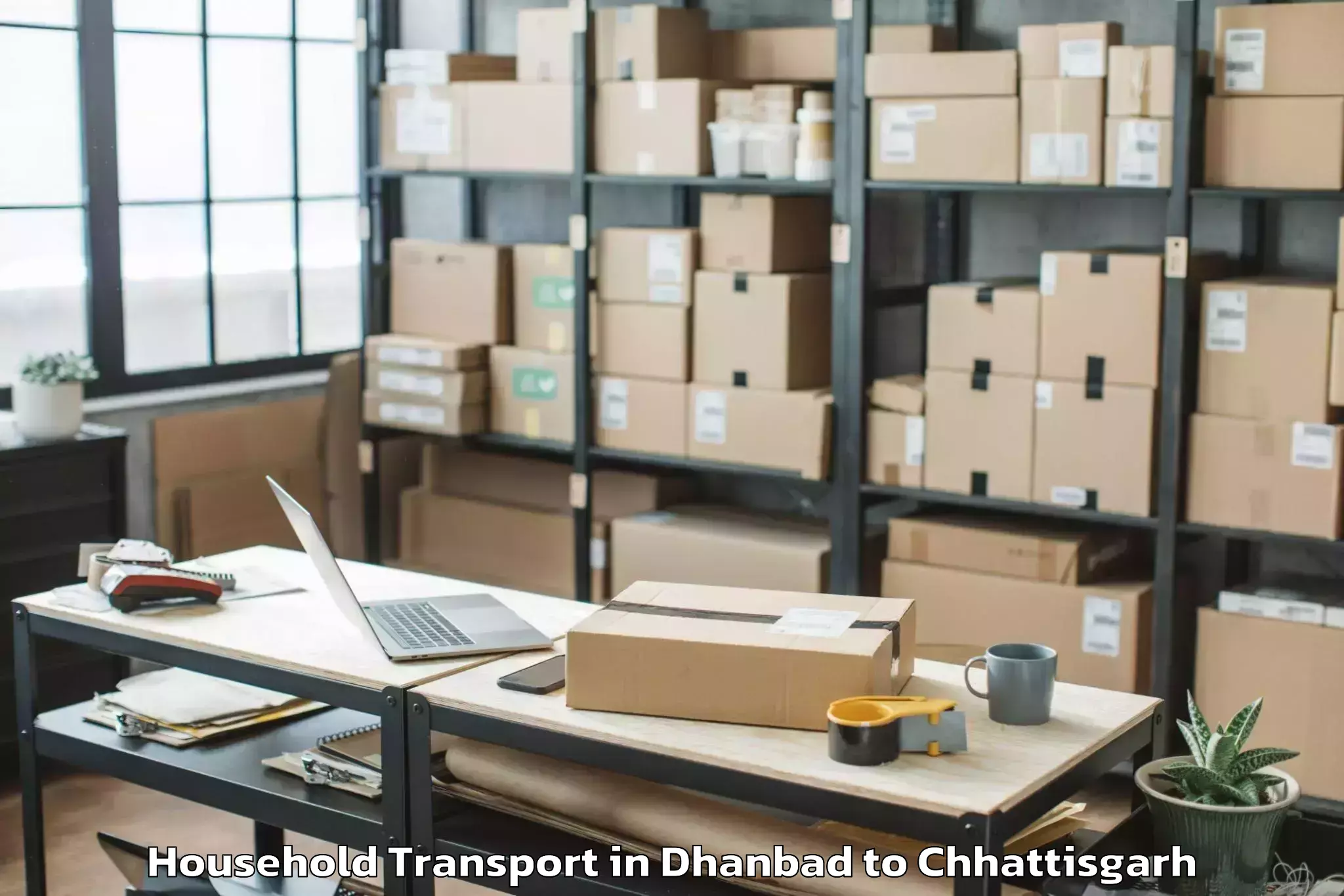 Book Dhanbad to Bhopalpattnam Household Transport Online